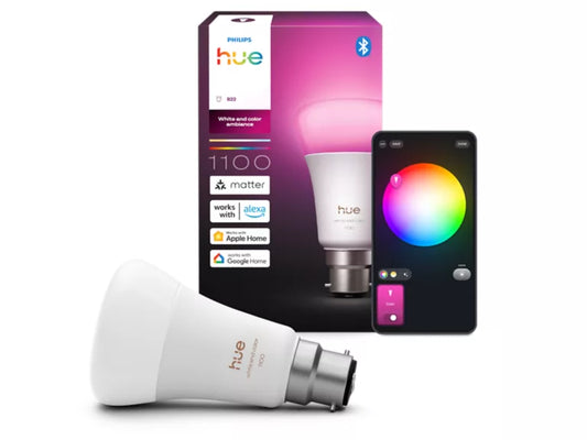 Box and phone with Philips Hue A60 White & Colour Ambience Globe