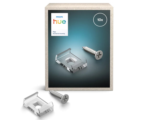 Philips Hue mounting kit with screws on a white background