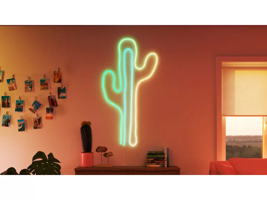 Wiz Smart Flex Neon cactus light on a wall with decor in a room