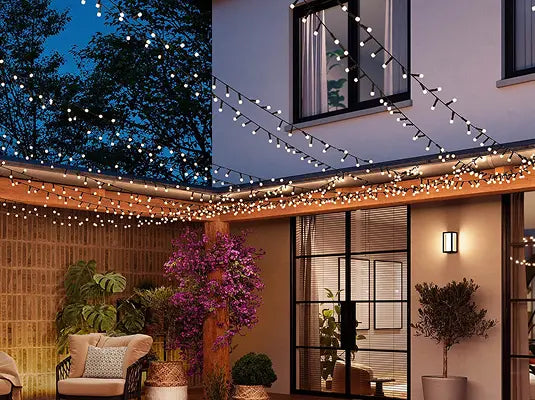 String & Festoon lights in a backyard