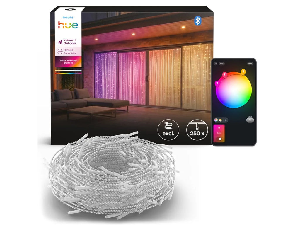 Philips Hue Festavia Curtain Lights with the box and Hue app