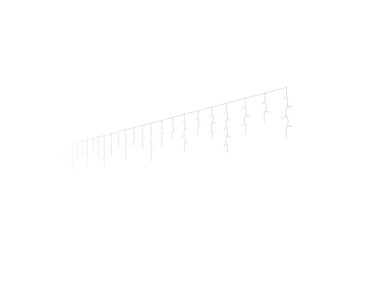 A string of small hanging fairy lights on a wire, shown against a solid white background.