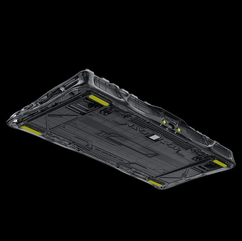 Black and yellow technical diagram or blueprint on a black background