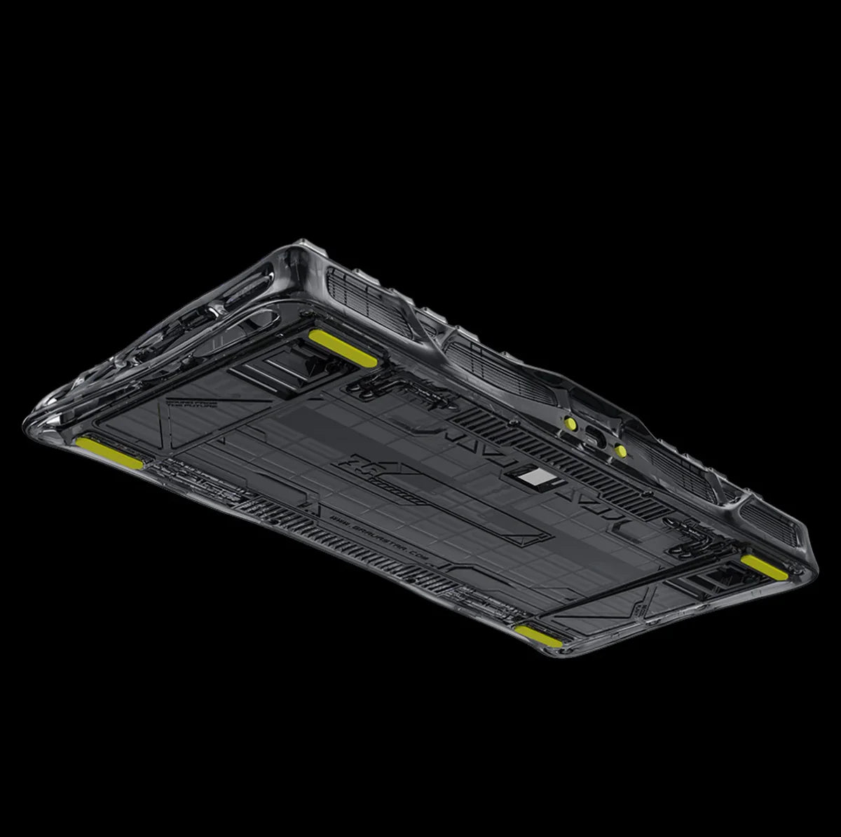 Black and yellow technical diagram or blueprint on a black background