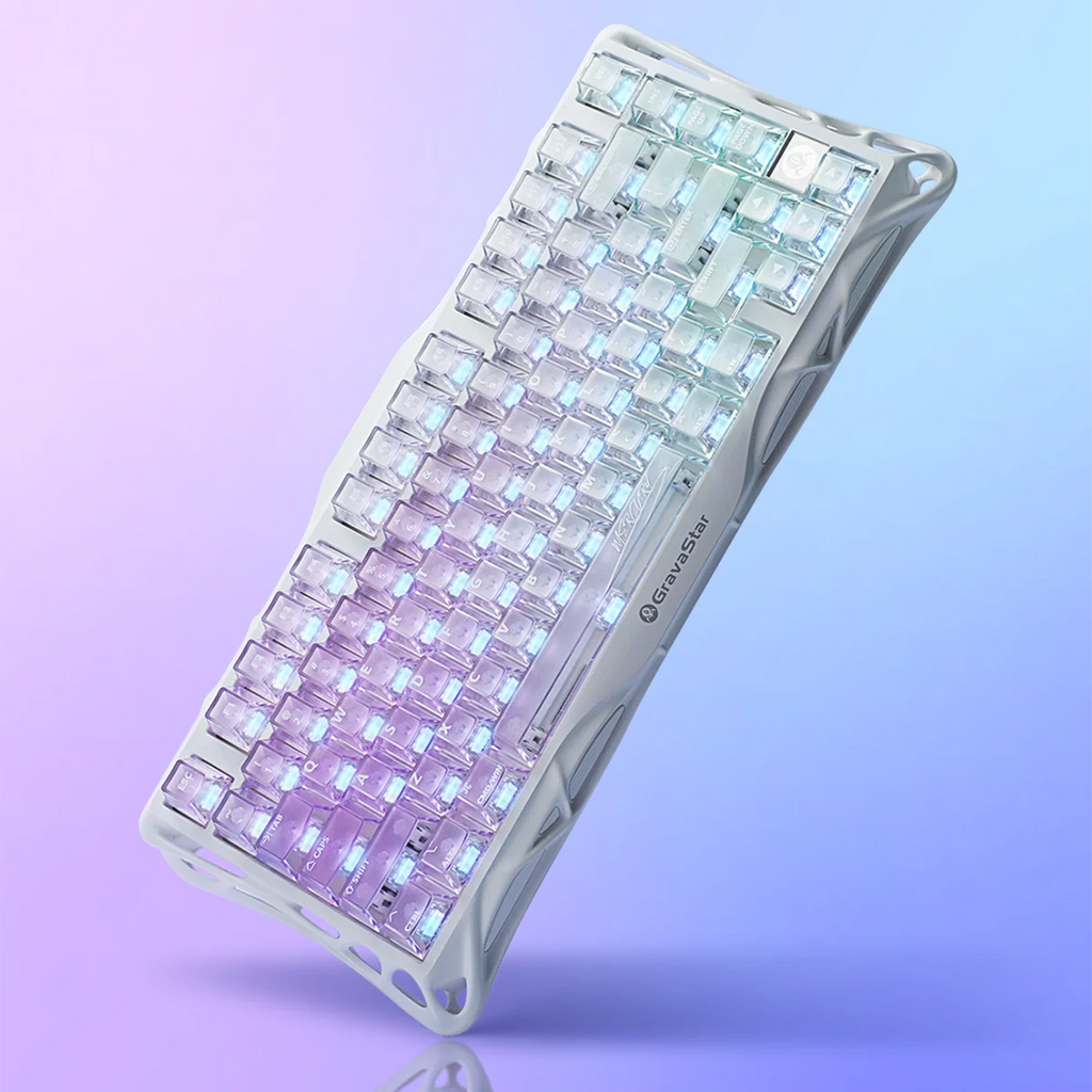 Keyboard with gradient color design on a purple background