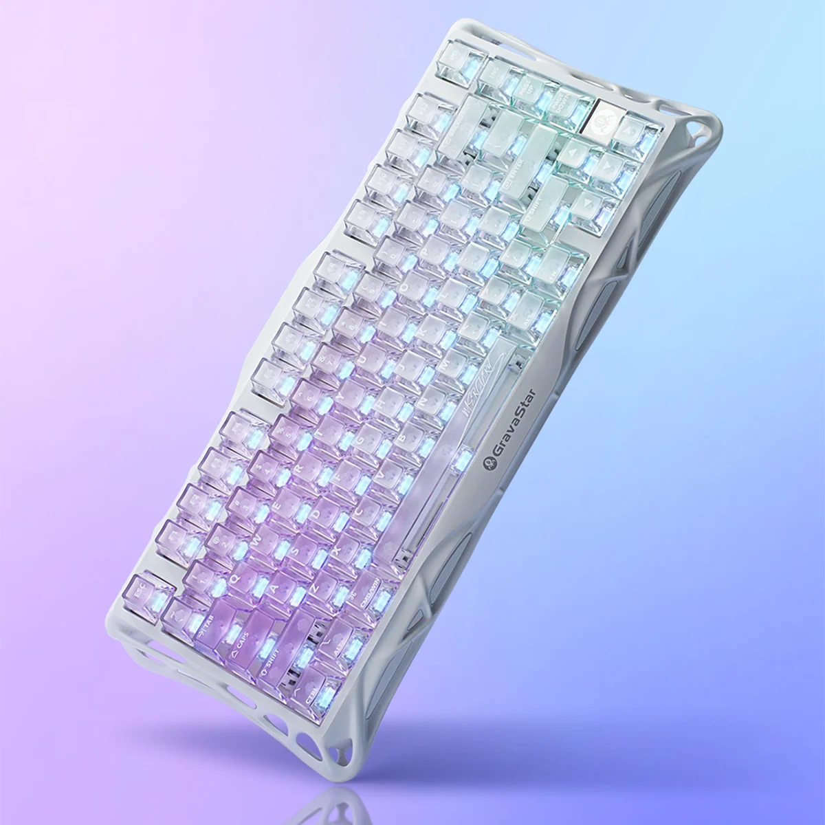 Keyboard with gradient color design on a purple background
