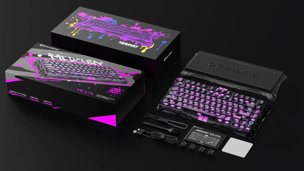 Gravastar Mercury V75 Lite Hall Effect Magnetic Switch Gaming Keyboard - Transparent Black all the stuff