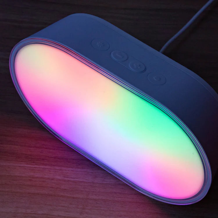 Colorful LED light on a wooden surface