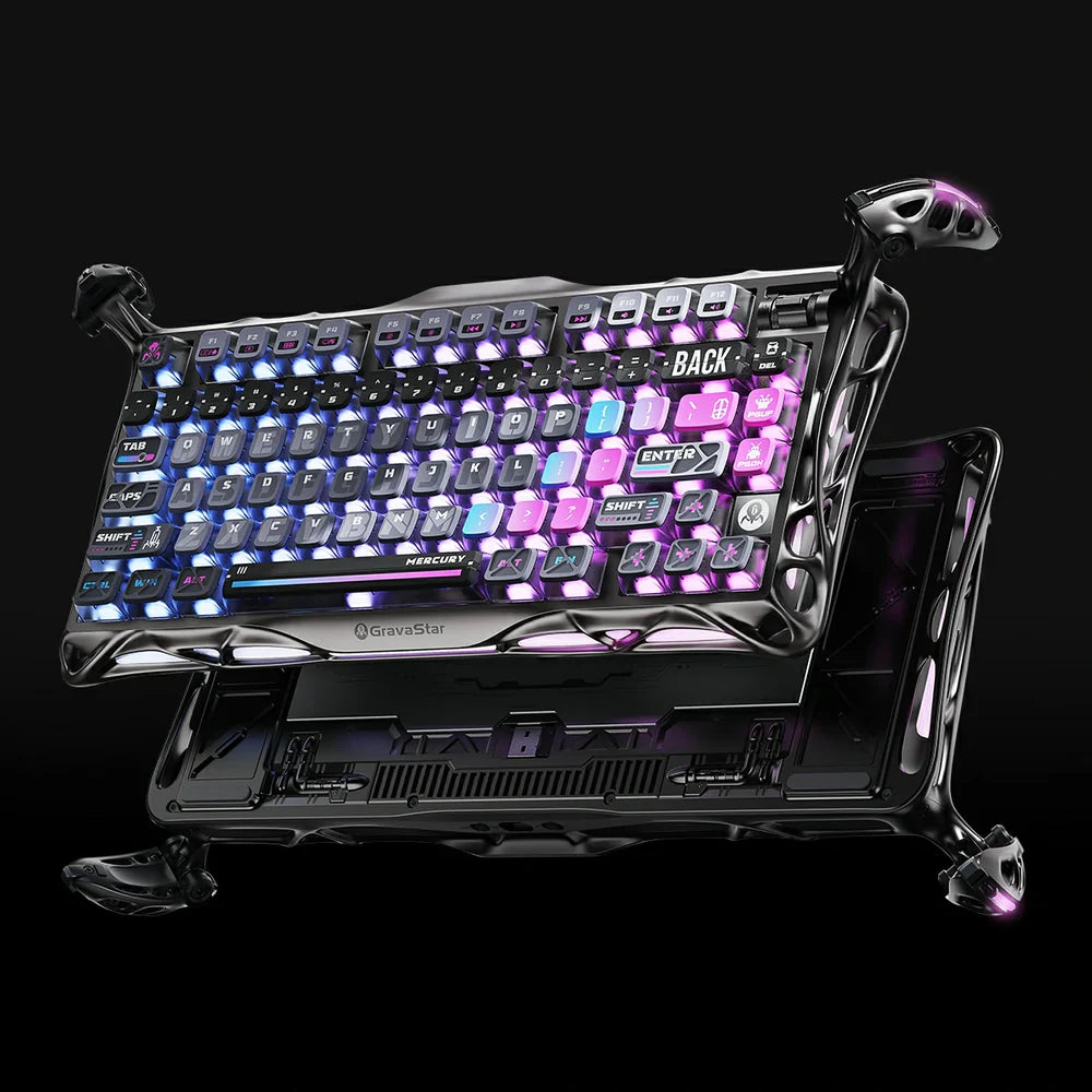 GravaStar Mercury K1 Pro Gaming Keyboard - Cyberpunk front and back