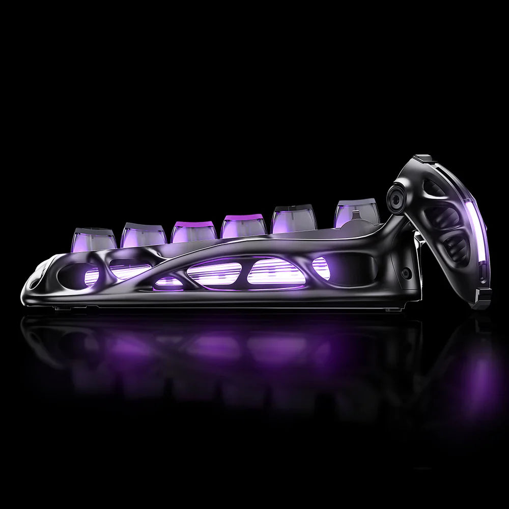 Black and purple LED light strip on a black background