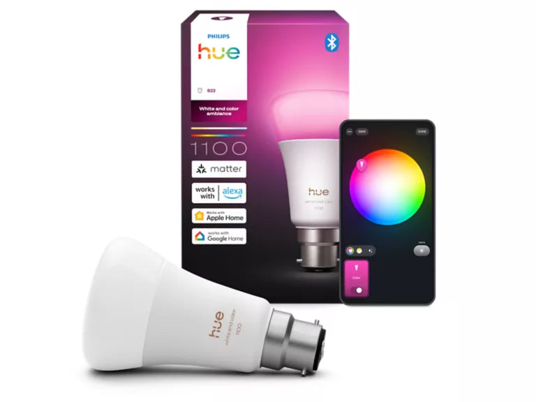 Box and phone with Philips Hue A60 White & Colour Ambience Globe