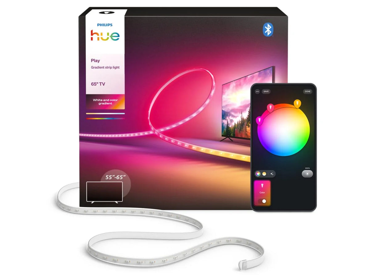 Philips Hue Play Gradient Light Strip 65" box and Hue app