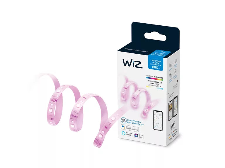 WiZ smart light strip packaging with pink light strip on a white background