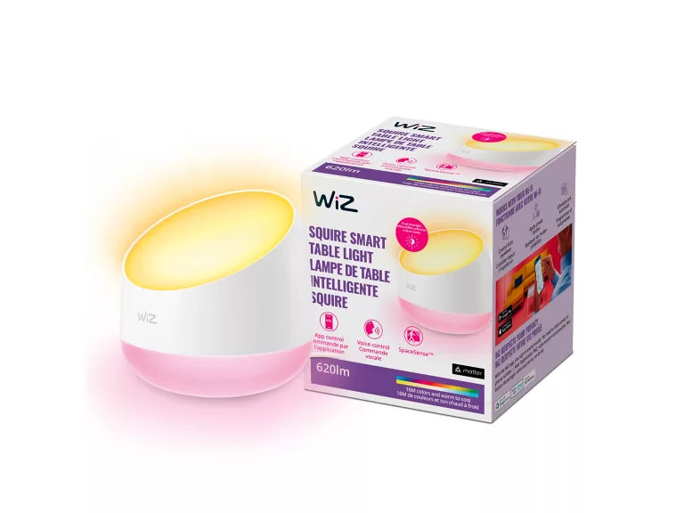 WiZ Squire smart table light with packaging on a white background