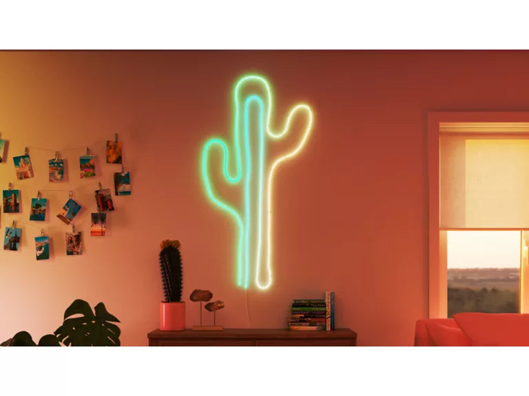 Wiz Smart Flex Neon cactus light on a wall with decor in a room