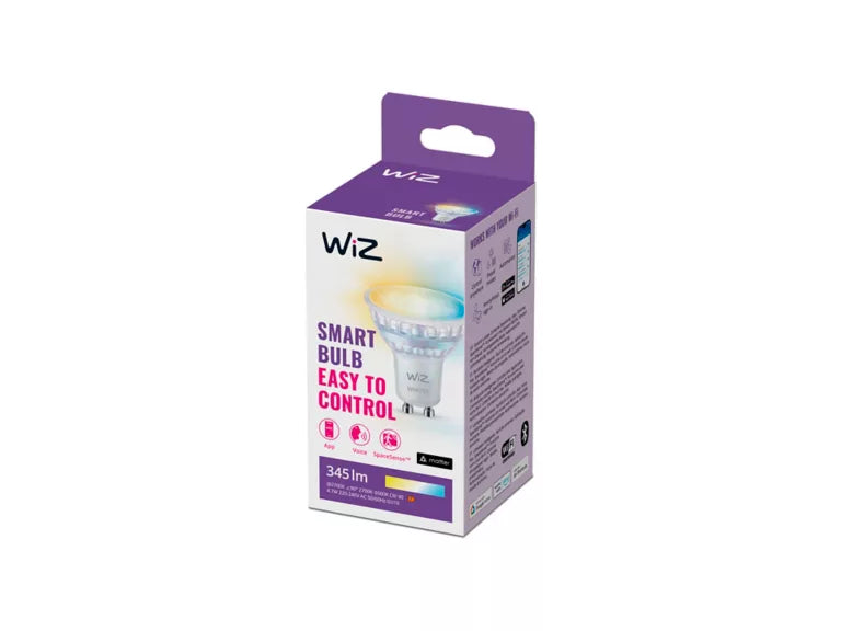 Wiz gu10 smart bulb packaging on a white background