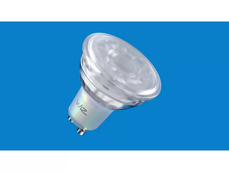 Light bulb with 'Wiz' marking on a blue background