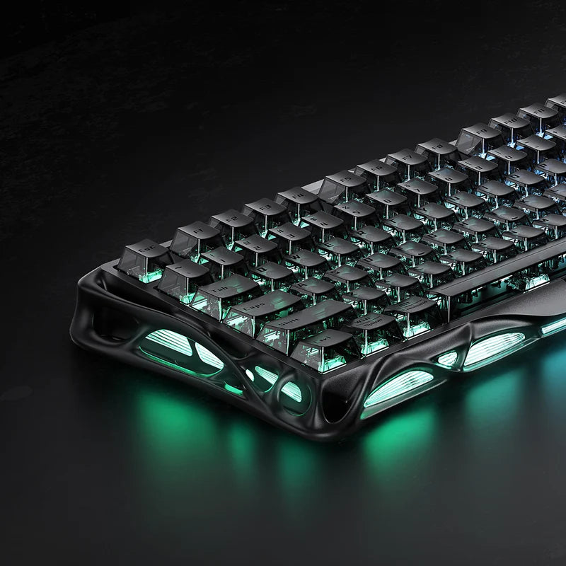 Glowing mechanical gravastar v75  keyboard on a dark background