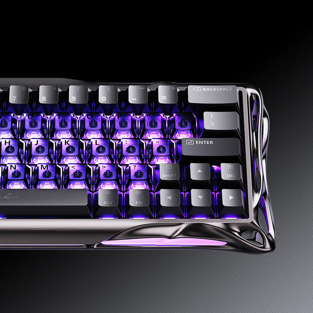 Gravastar Gaming keyboard with purple backlighting on a dark background