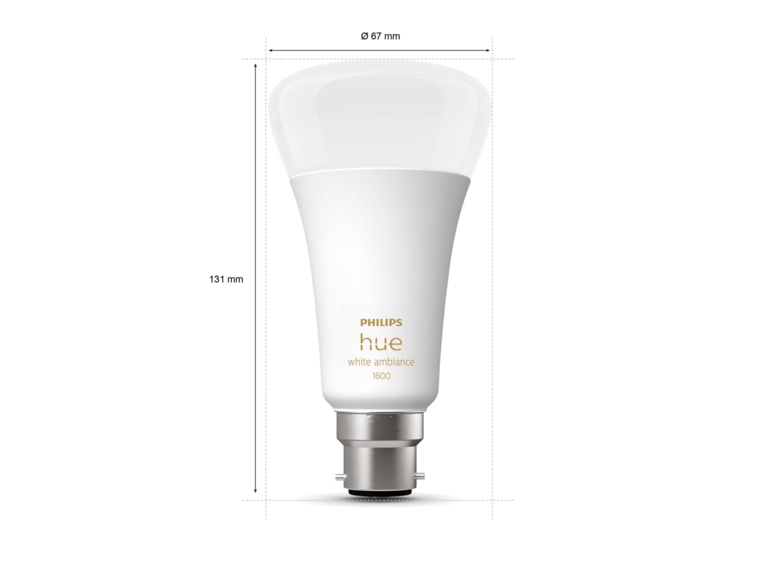 Philips Hue A67 - White Ambiance Bluetooth B22 Globe 1600lm size of bulb