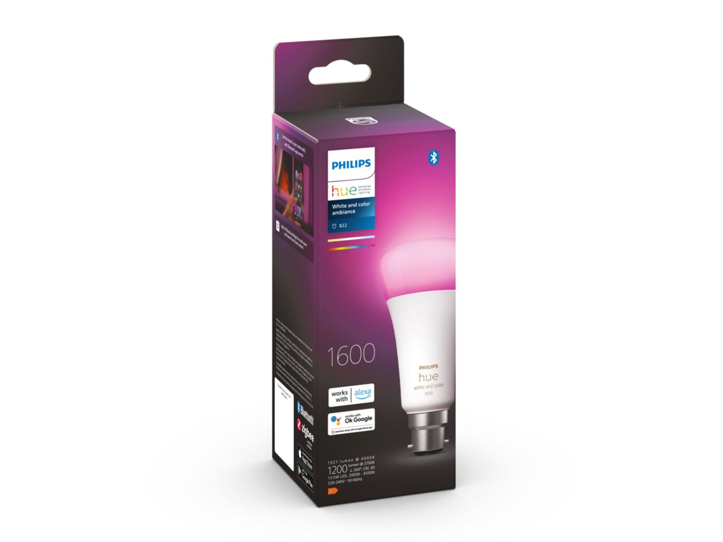 Philips Hue A67 - White & Colour Bluetooth B22 Globe in box