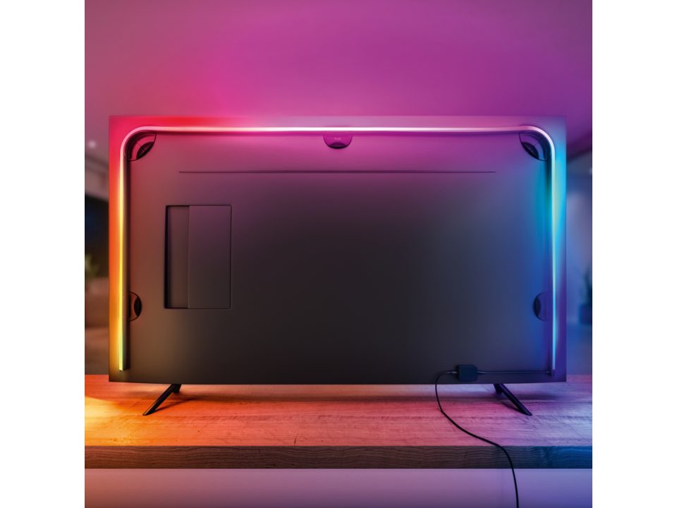 Philips Hue Play Gradient 55 Lightstrip mounting on back of tv