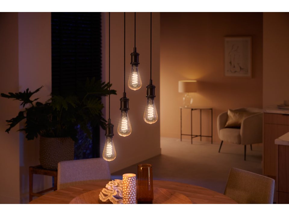 Philips Hue White Ambiance ST72 B22 Filament Globe dark pendants