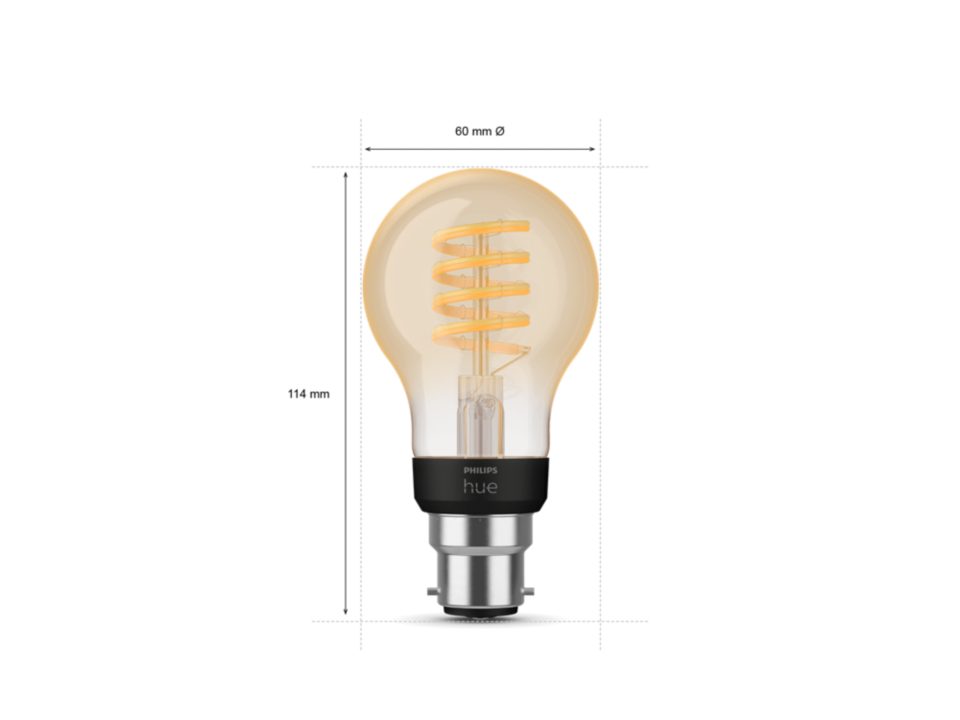 Philips Hue White Ambience A60 B22 Filament Globe dimensions