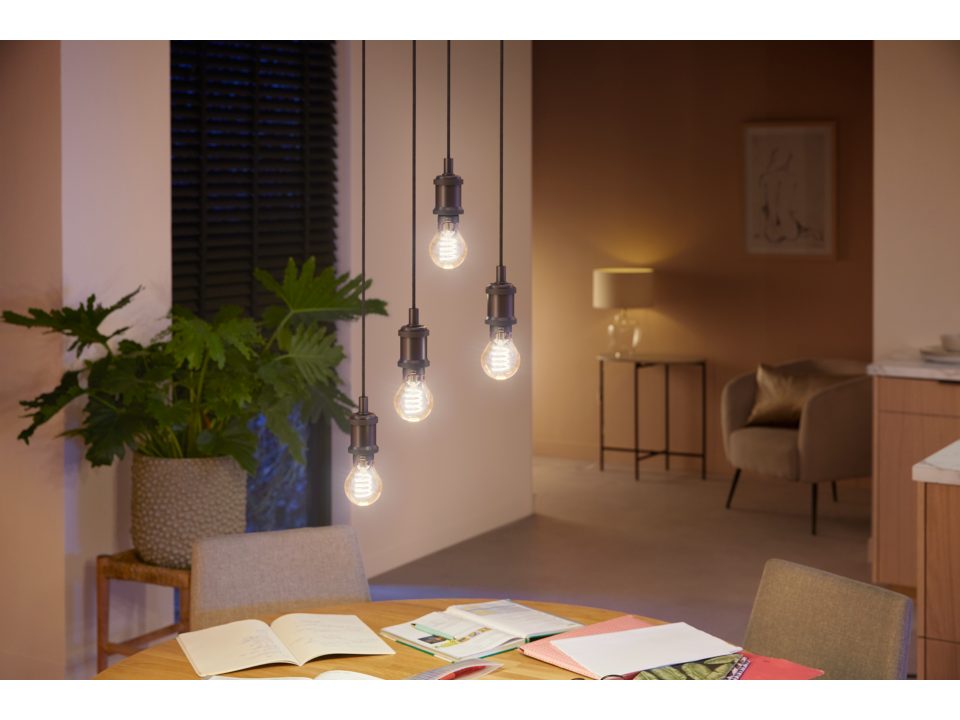 Philips Hue White Ambience A60 B22 Filament Globe in pendants
